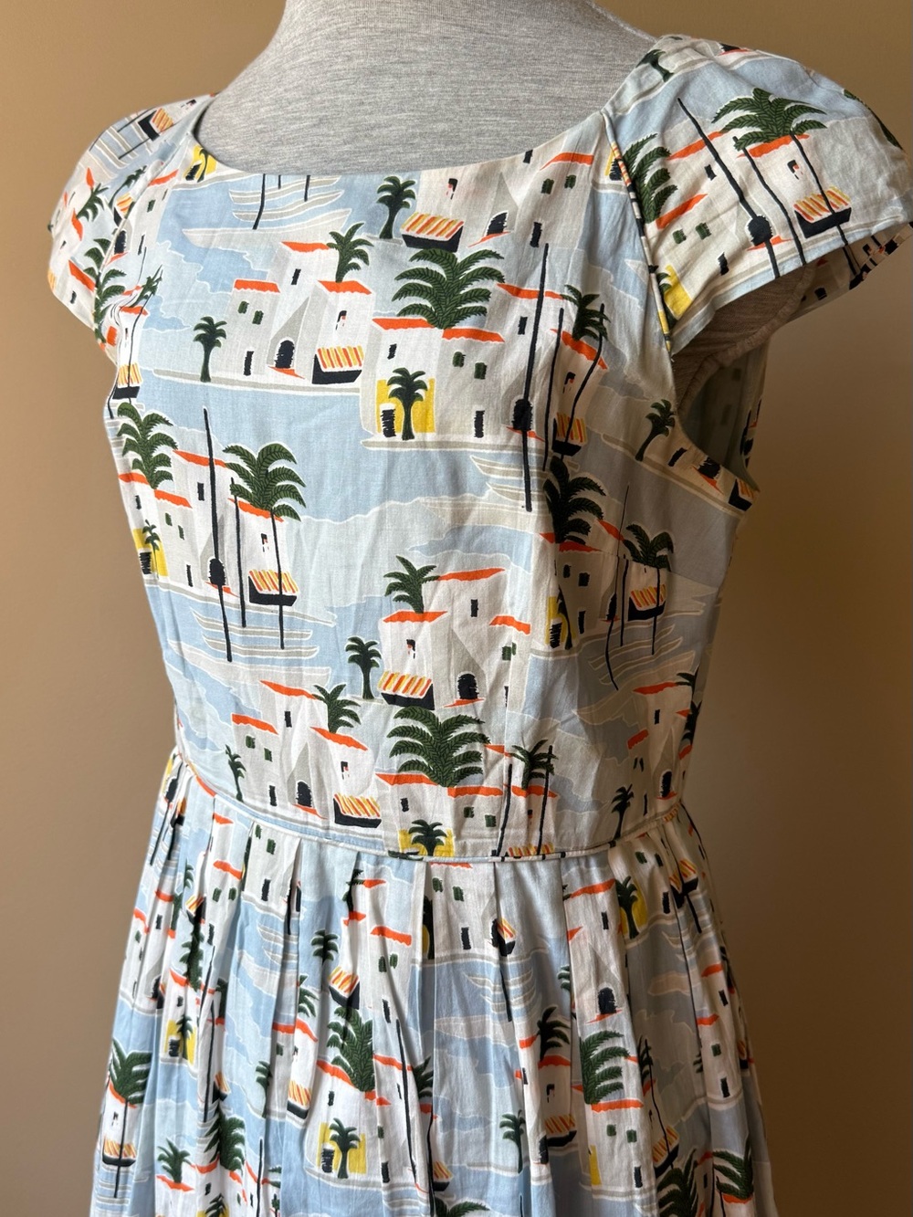 Modcloth Light Blue Palm & House Midi Dress - Picture 4 of 8